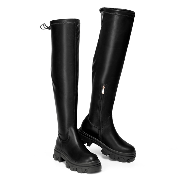 Ikon Stretchy Over The Knee Boots - BLACK PU - 5